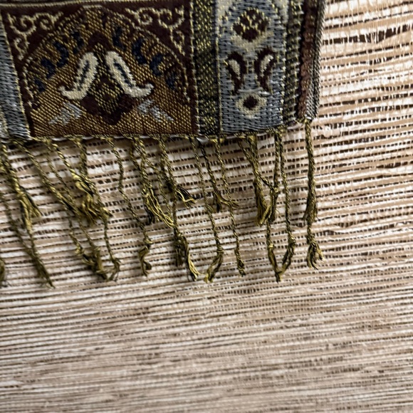 Pashmina Scarf Shawl Floral Paisley Cream Brown Cashmere Silk Soft 28.5”x 66” - Picture 6 of 10